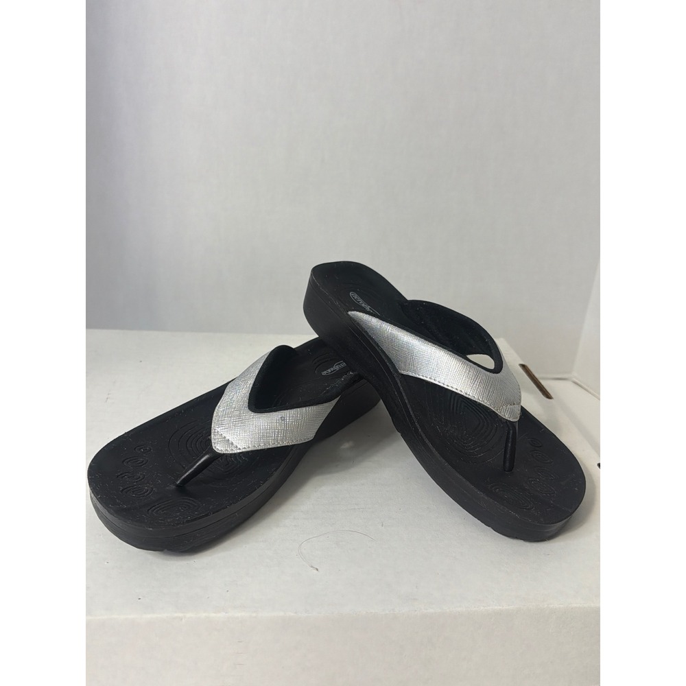 Aerothotic Women Black Silver Orthotic Comfort Flip Flop Sandals Size 38